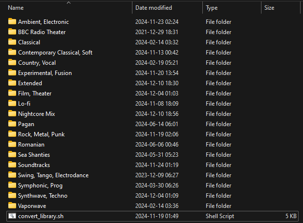 Music library organized by category